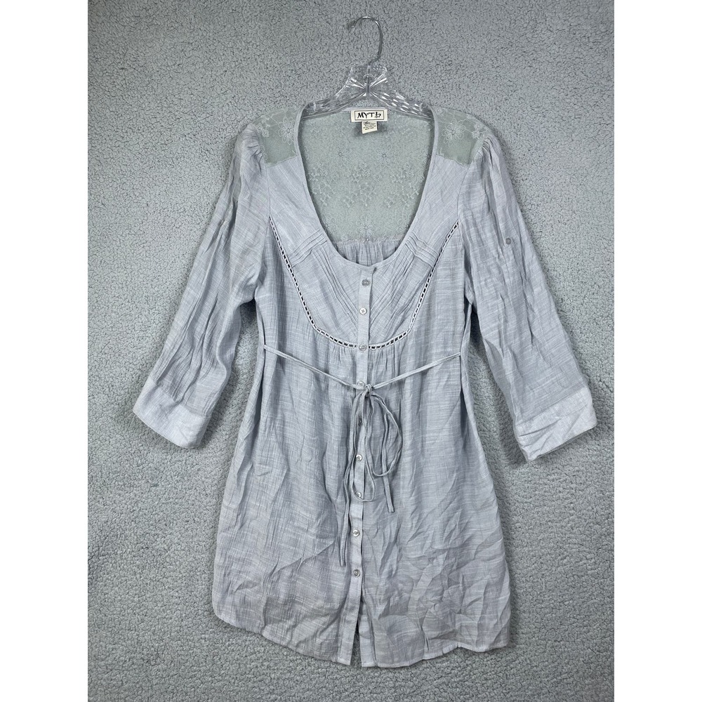 Myth NYC Boho Blouse Flowy Tie Roll Up Button Sleeve Womens Size Large Lace